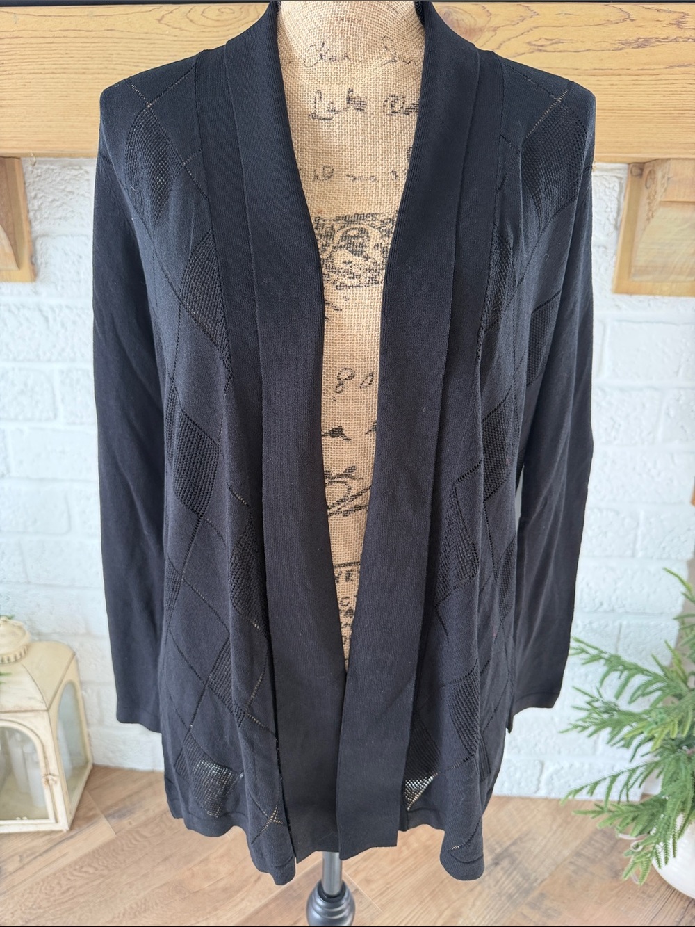 Kasper Black Open-Front Knit Cardigan